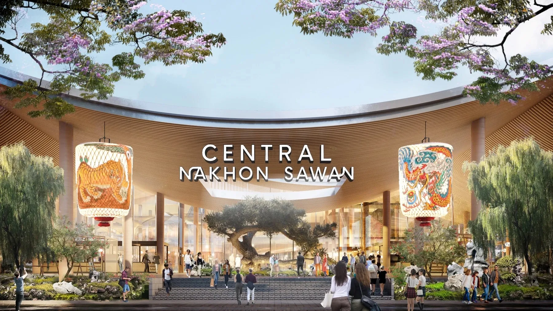 the main entrance at central. all of the parking is underground beneath the trees, leaving this whole area open and parking lot free!