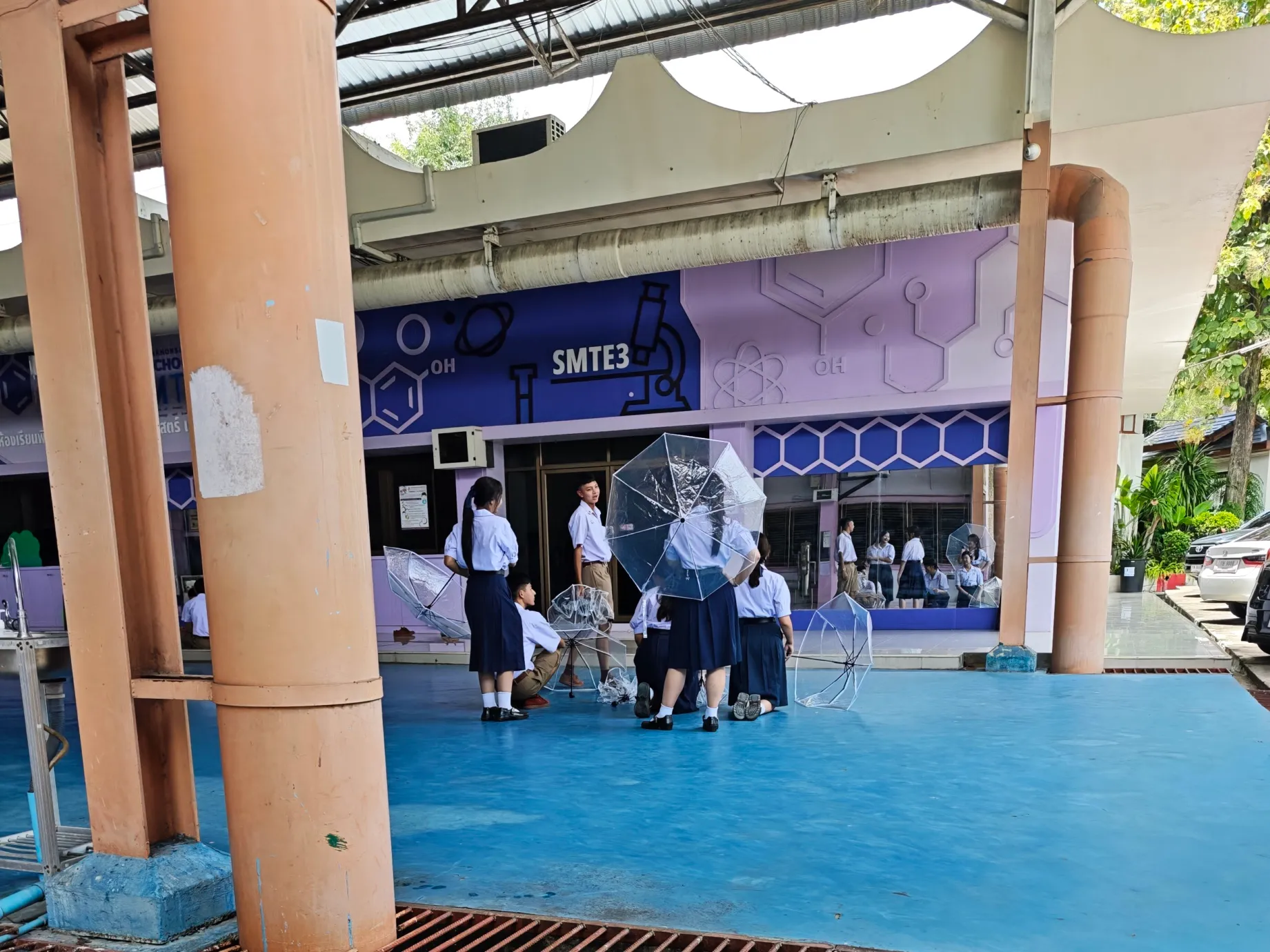 my friends practicing the final exam for thai dance class